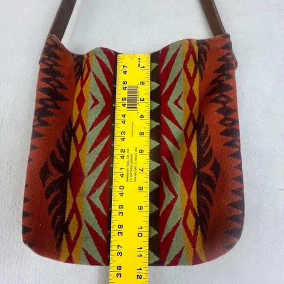 Vintage Handmade 12"X 12" Red Orange Southwestern Wool Boho Hippie Tote Bag - Picture 5 of 16